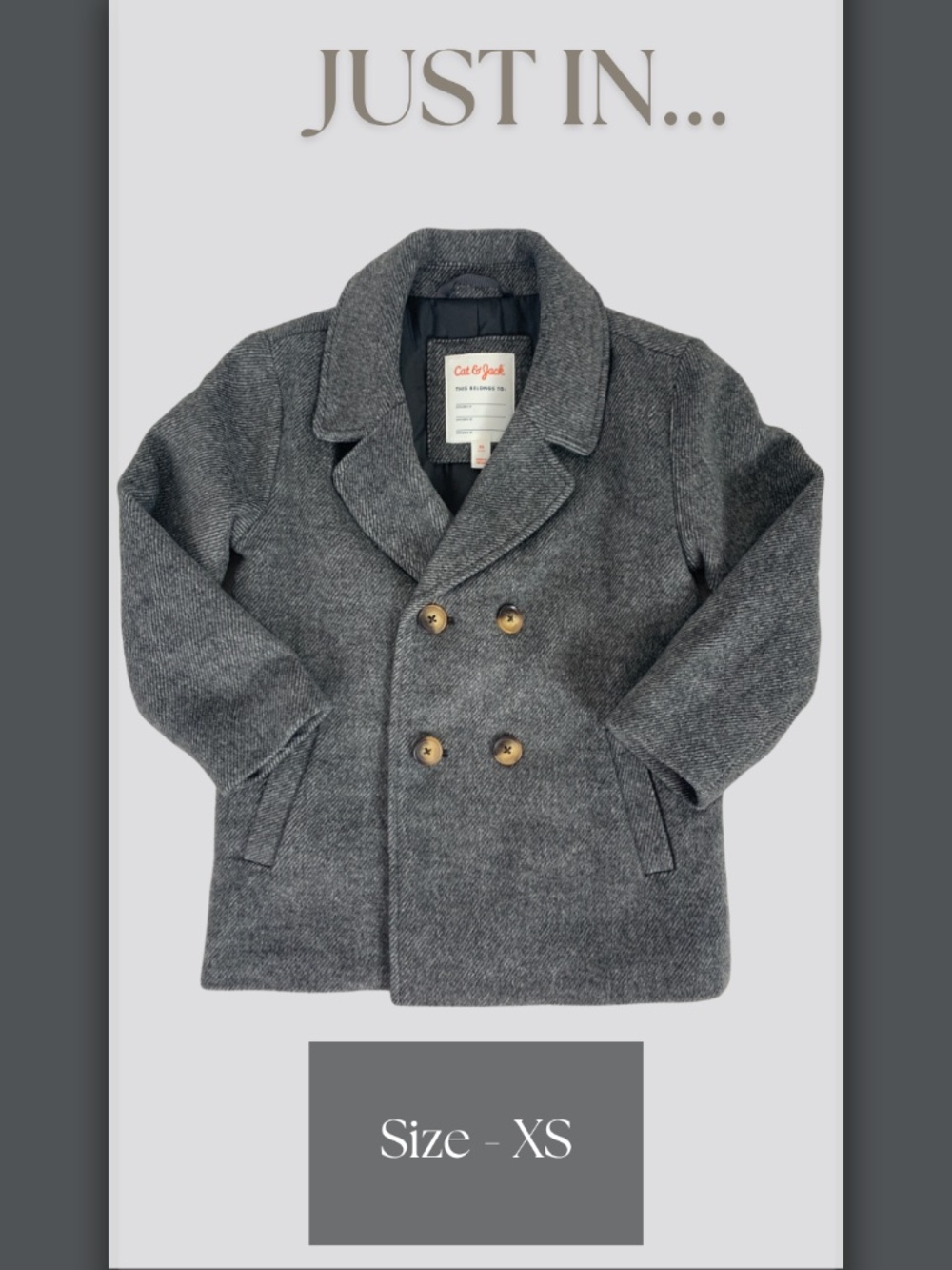 Cat & Jack Toddler Double-Breasted Faux-Wool Pea Coat Gray Houndstooth Vintage